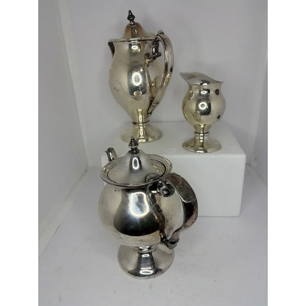 Sheridan‎ Silver on Copper Tea Coffee Set 3 Piece Vintage Silverplate Service